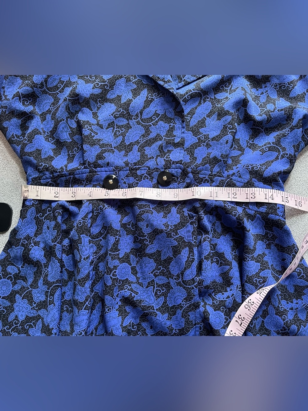 Lindor Vintage Blue & Black Floral Peplum Dress - Picture 9 of 12